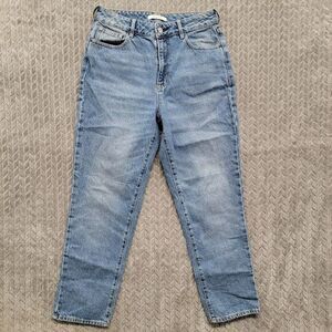 Pacsun Mom Jeans Womens 28 Blue Denim‎ High Rise Custom Flames Pockets Zip Fly